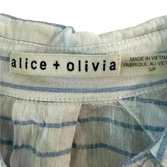 ALICE & OLIVIA Otis Stiped button up roll Cuffs long sleeve shirt Women's Sz S/P - Picture 5 of 9